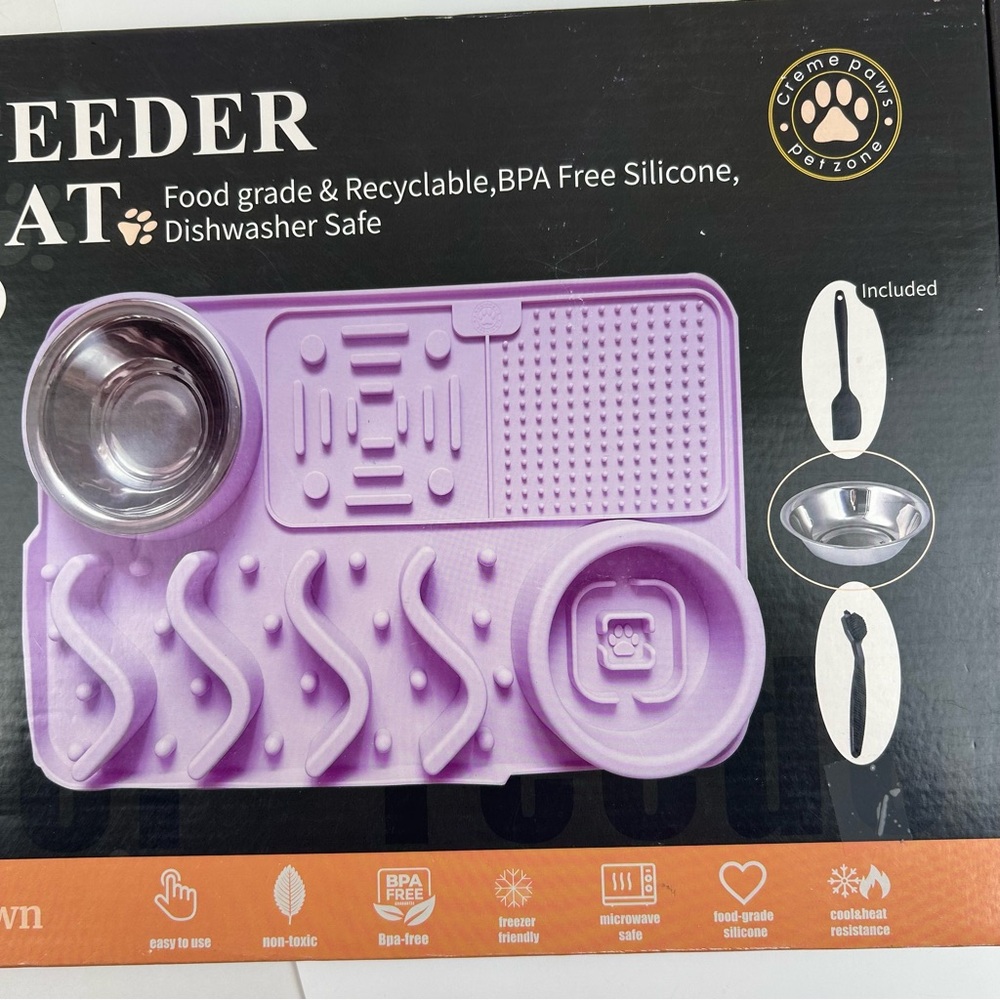 3-in-1 Dog Slow Feeder Lick Mat Silicone w/ Bowl Suction New Blue or Pink - Picture 4 of 13